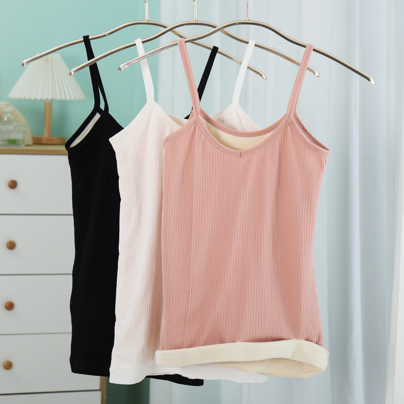 无缝吊带保暖背心女加绒少女外搭内穿修身加厚内衣女吊带打底衫