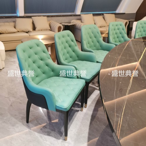huzhou high-end club solid wood dining table and chair exquisite restaurant solid wood chair star hotel box bentley chair pull button chair