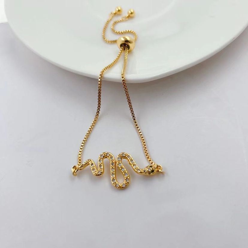 跨境货源铜微镶推拉蛇手链首饰品蛇形细手链