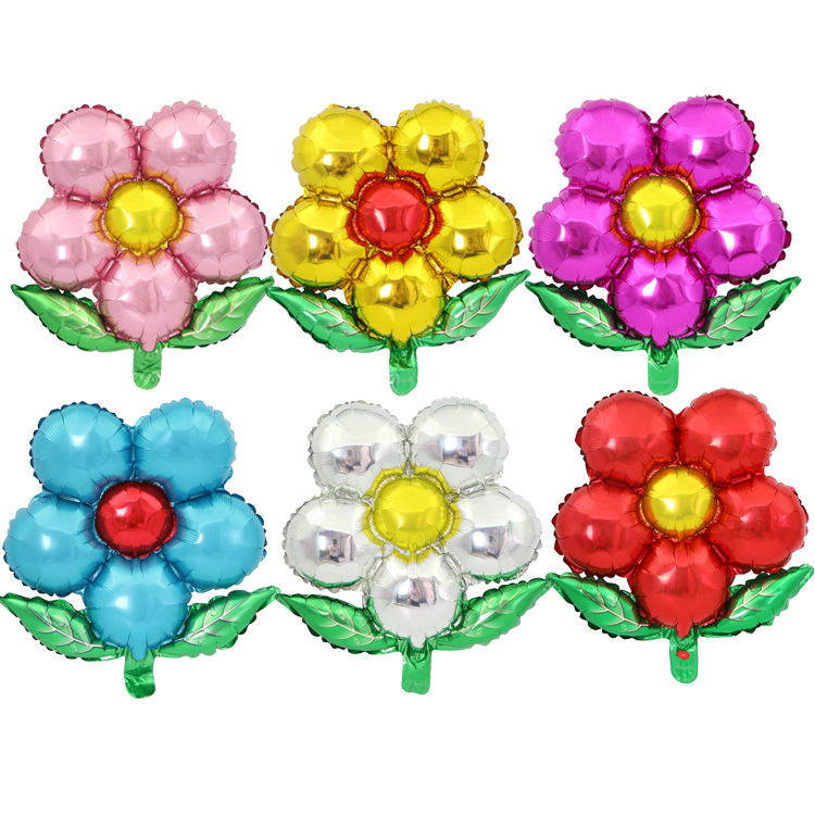 新款绿叶五瓣花铝箔气球 生日派对装饰五叶草铝膜气球 花朵气球