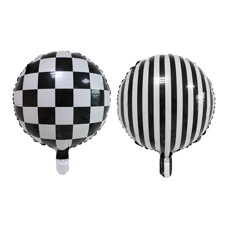 18寸黑白方格条纹圆形铝膜气球 婚礼装饰生日酒吧KTV布置气球