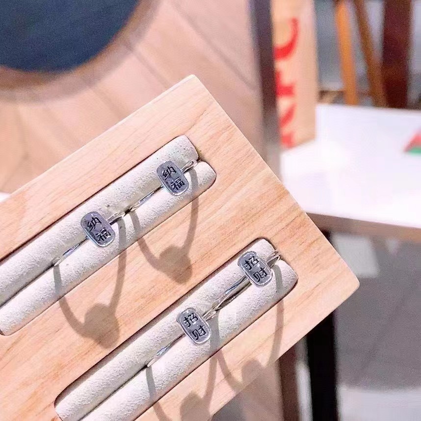 925银招财纳福戒指韩版简约款学生简约冷淡风个性时尚细简约