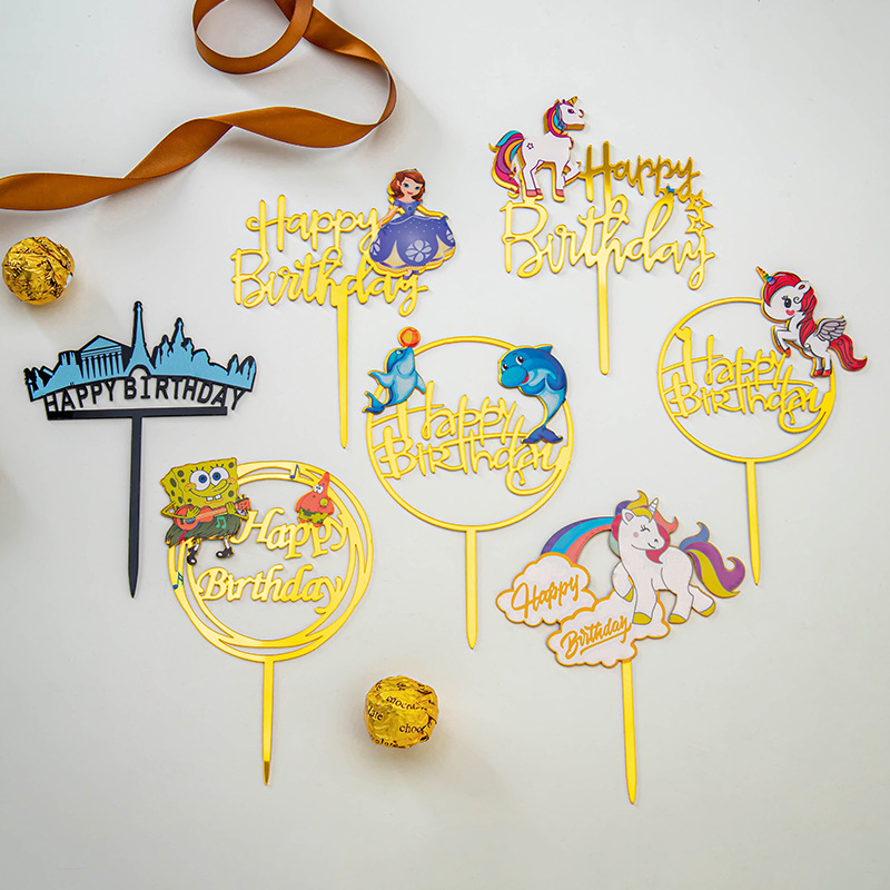 外贸彩印亚克力蛋糕插牌 卡通人物蛋糕装饰插牌 生日蛋糕插牌