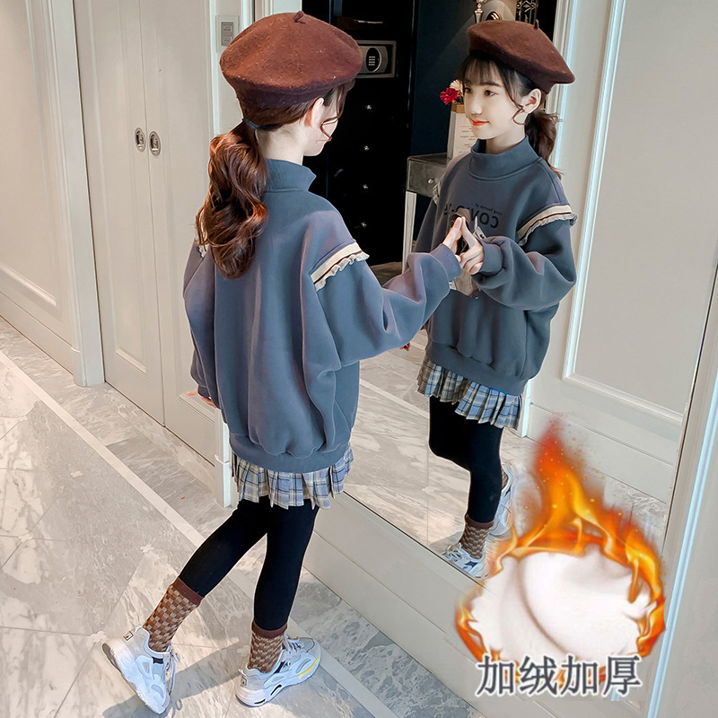 女童卫衣套装2021秋冬款儿童加绒加厚上衣中大童宽松休闲两件套潮