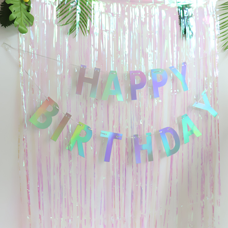 炫彩英文HAPPY BIRTHDAY彩旗 生日派对布置用品拉旗挂旗吊旗装扮