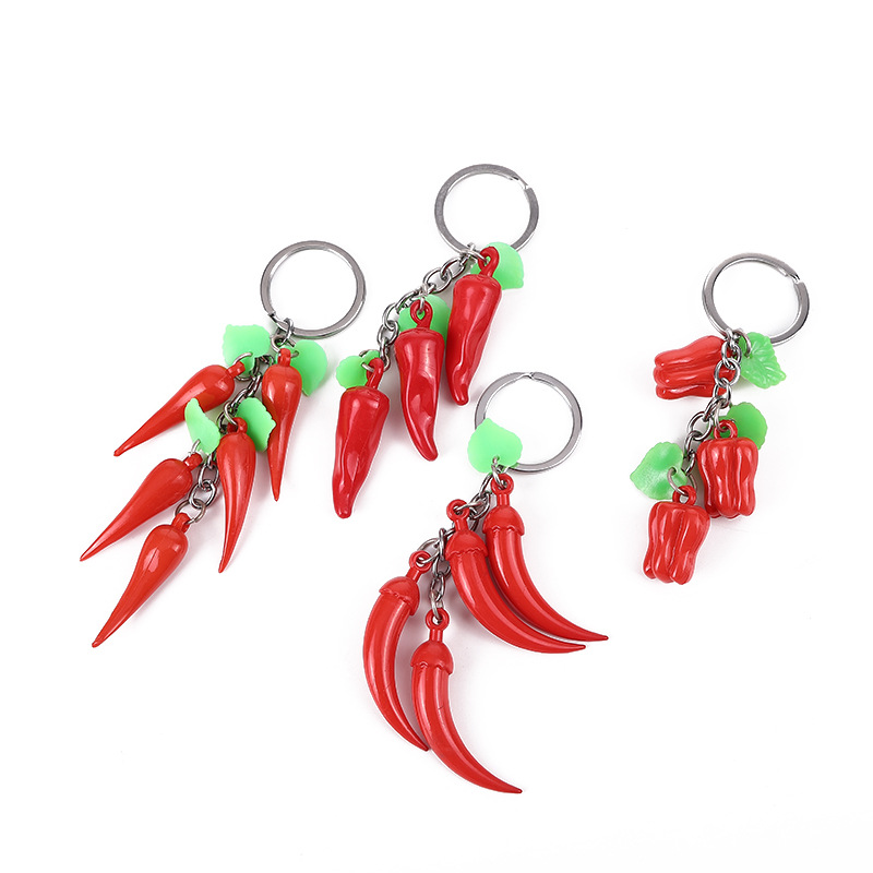 漂亮钥匙圈批发 创意仿真食物辣椒蘑菇钥匙环挂件 金属包包挂件