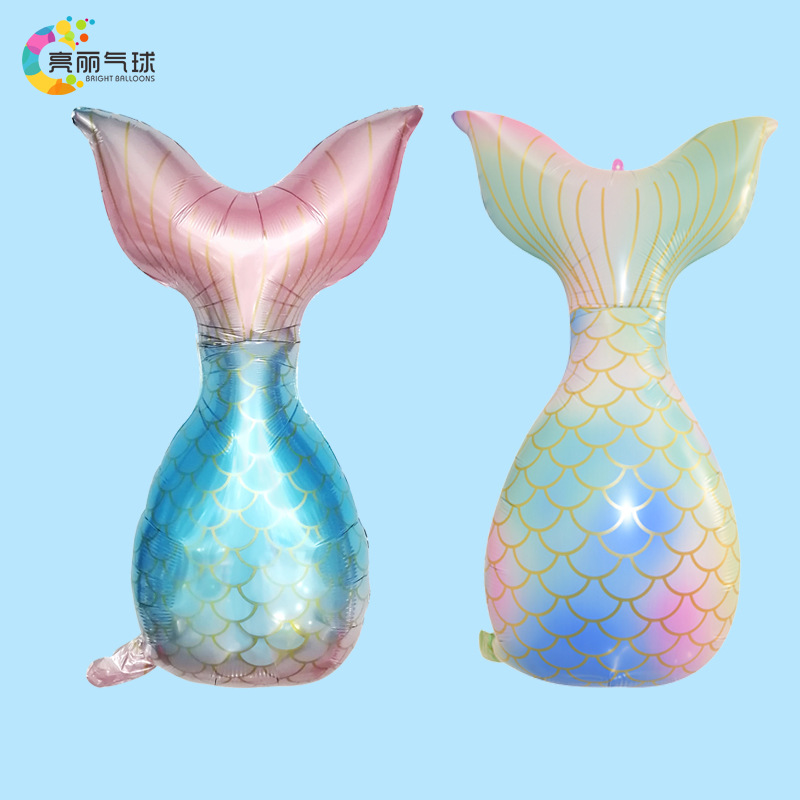 创意女孩生日派对美人鱼尾巴背景装饰场景布置品铝膜铝箔飘空气球
