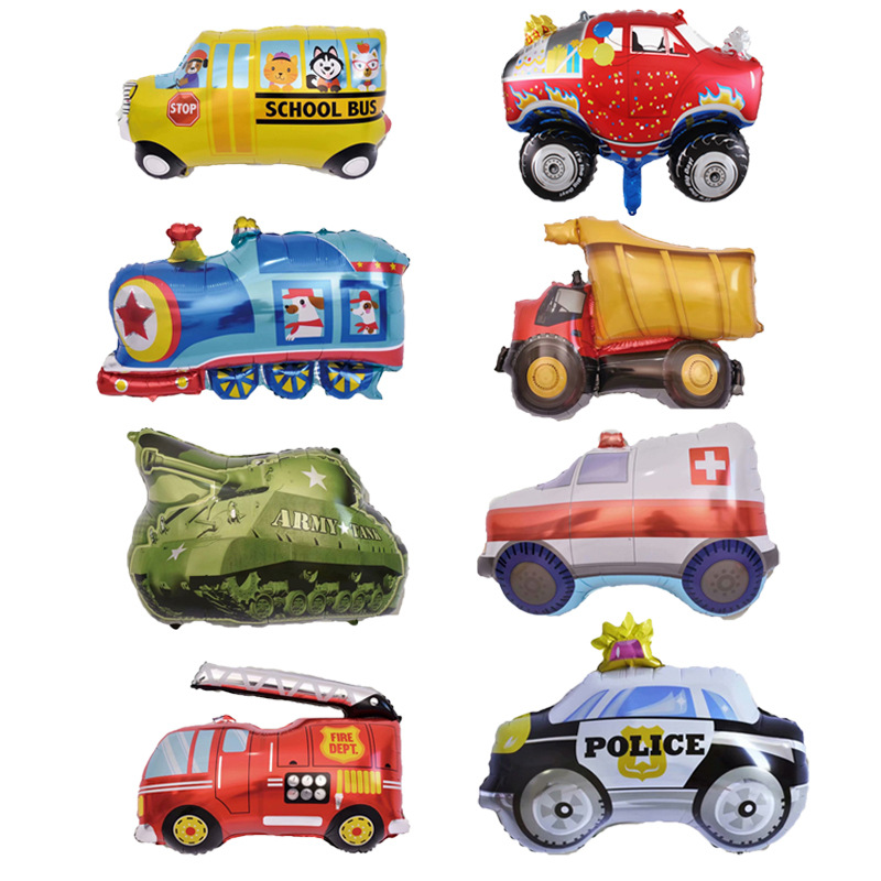 生日汽球大号交通工具铝箔铝膜气球坦克警车消防车救护车校车火车