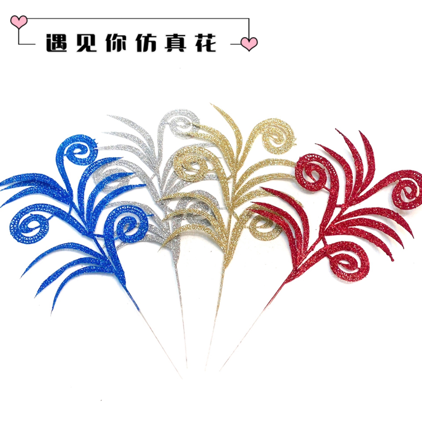 圣诞节装饰用品仿真植物美人叶圣诞树镂空闪粉叶子挂饰厂家直销