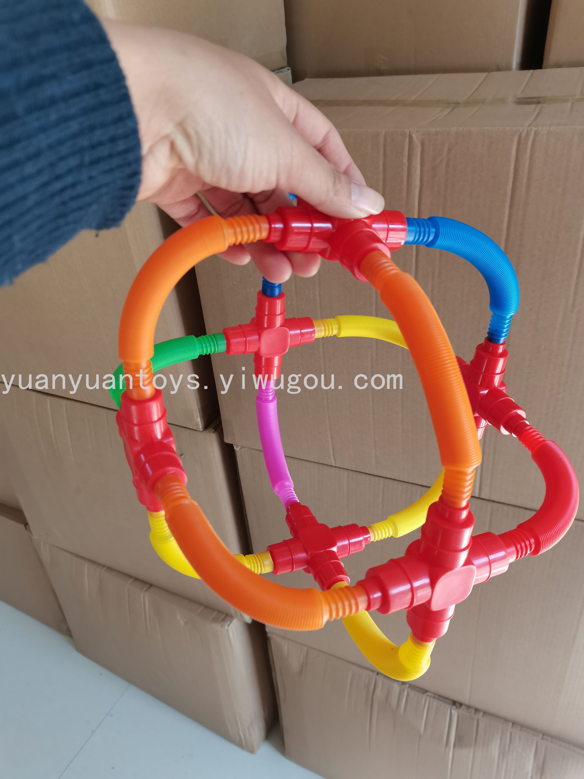 跨境pop tube 彩色拉伸塑料管 波纹diy伸缩管发泄减压玩具