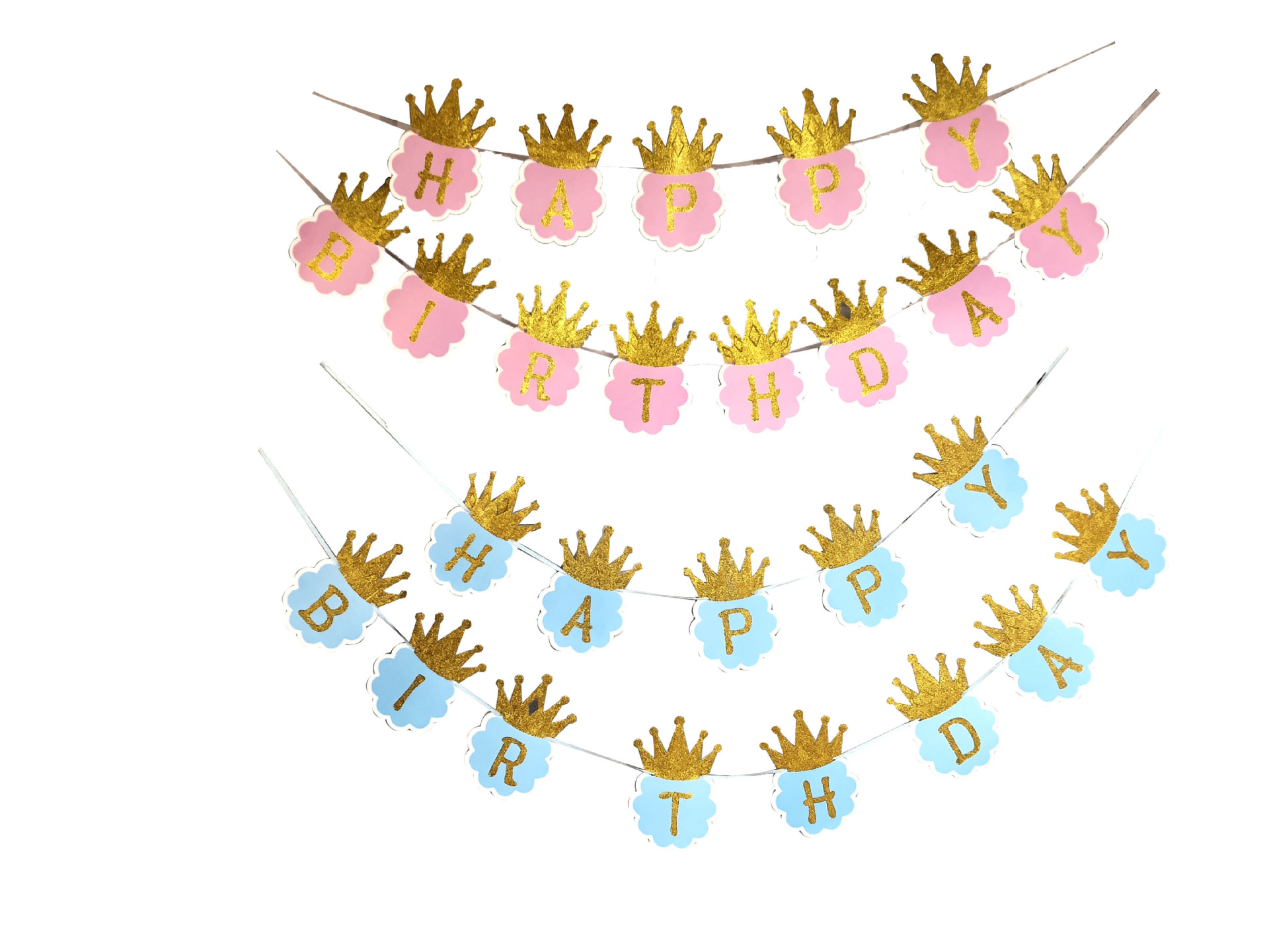 新款儿童聚会生日快乐金粉皇冠字母拉条拉旗party背景装饰布置