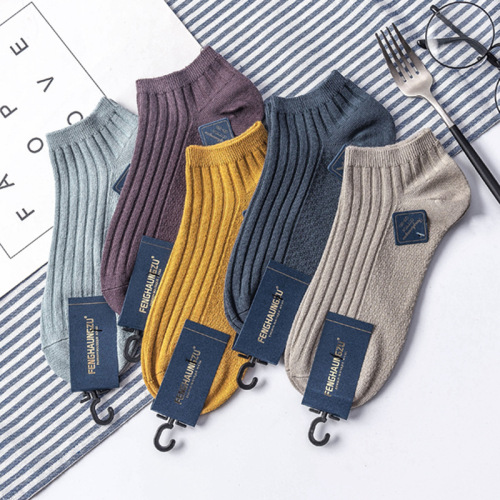 Spring and Summer New Japanese Solid Color Invisible Socks Double Needle Breathable Men‘s Cotton Socks Candy Color Low Top Socks Wholesale