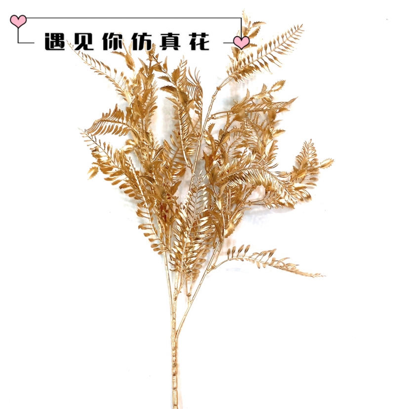 金色婚庆仿真花假花花束尤加利叶龟背叶琴丝竹扇叶金钱叶竹叶厂家