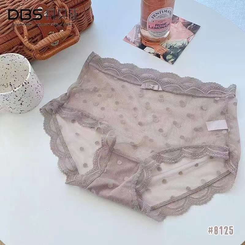 温柔高级配色舒适半透网纱波点图案蕾丝花边可爱性感女式内裤