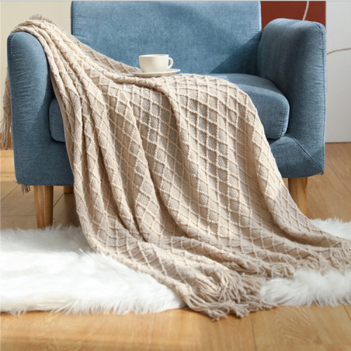 New Simple Knitting Blanket Shawl Tassel Bed Runner Office Nap Lunch Break Air-Conditioned Room Cover Sofa Cover