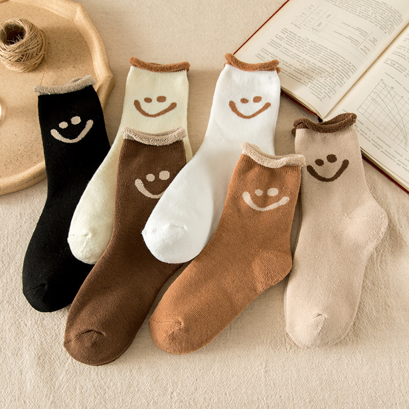 袜子女秋冬加厚保暖笑脸毛圈袜加绒毛巾袜日系韩版地板袜中筒棉袜