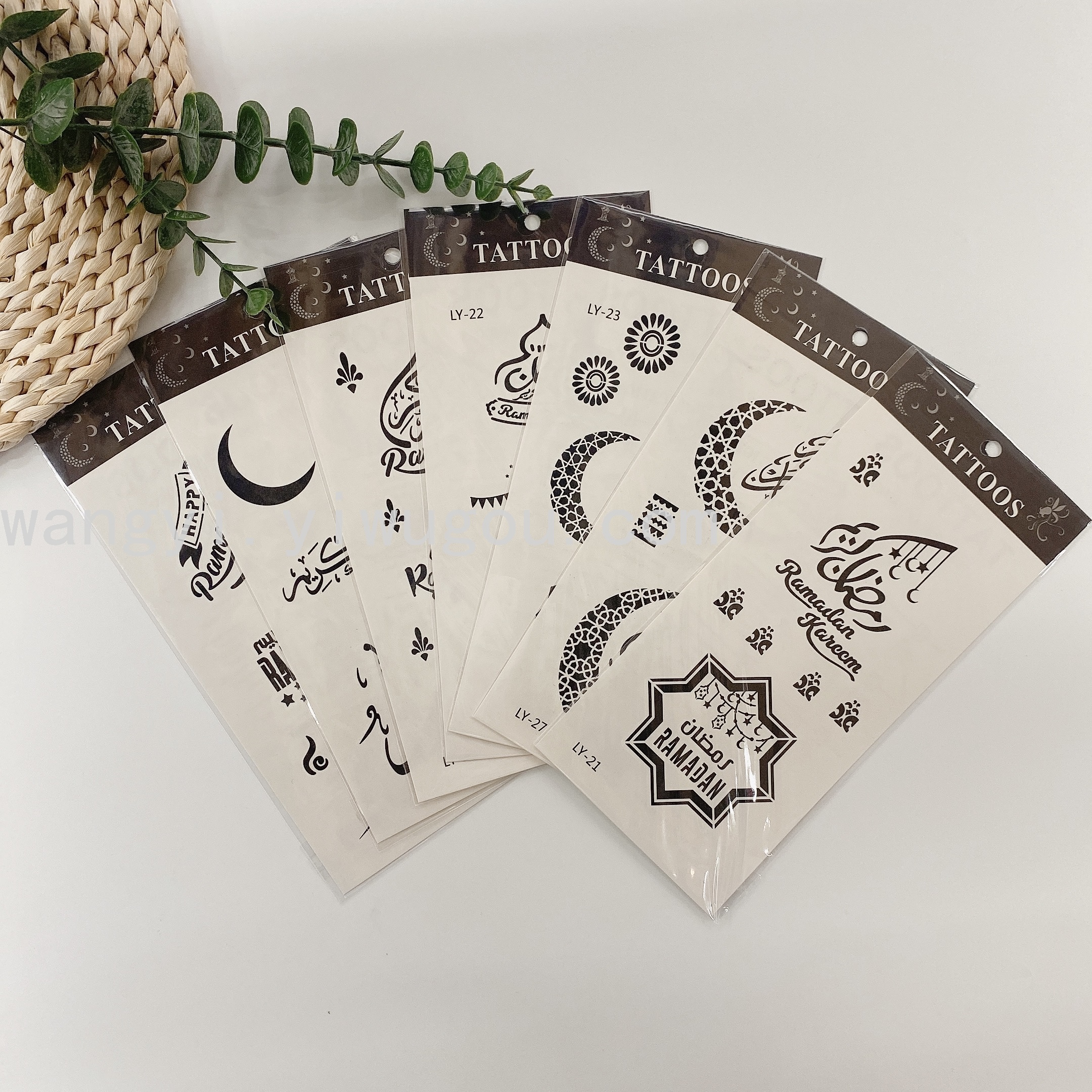 跨境纹身贴 斋月纹身贴 黑白蕾丝纹身贴纸一次性水转印贴纸 LY