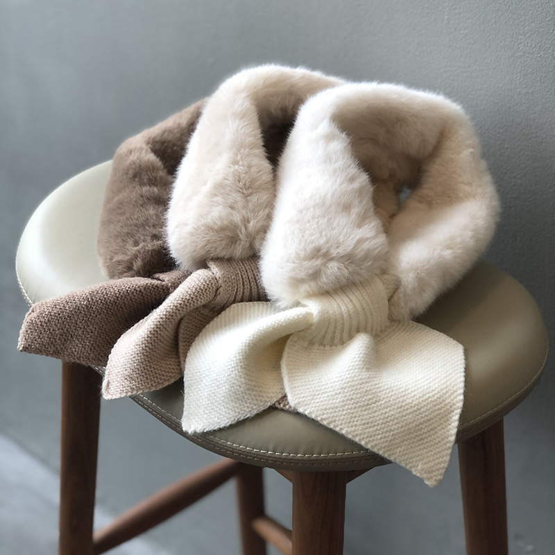 言双毛毛绒围脖女2021冬季韩版柔软仿兔毛蝴蝶结假领保暖围巾W066