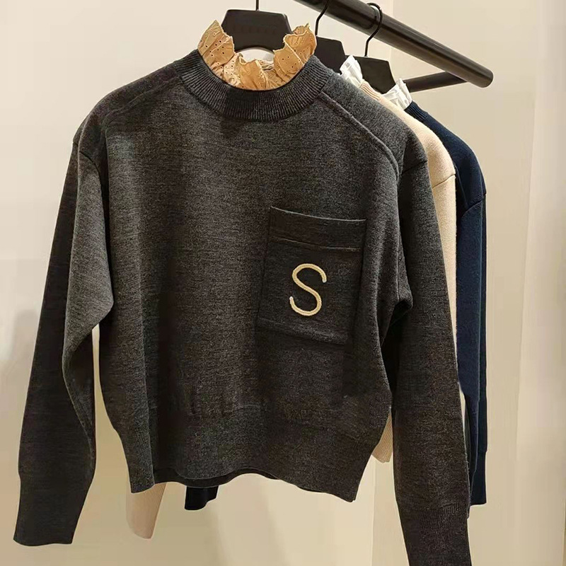 S家2021秋冬新款女装女士梭织拼接针织衫打底衫女时尚毛衣210583