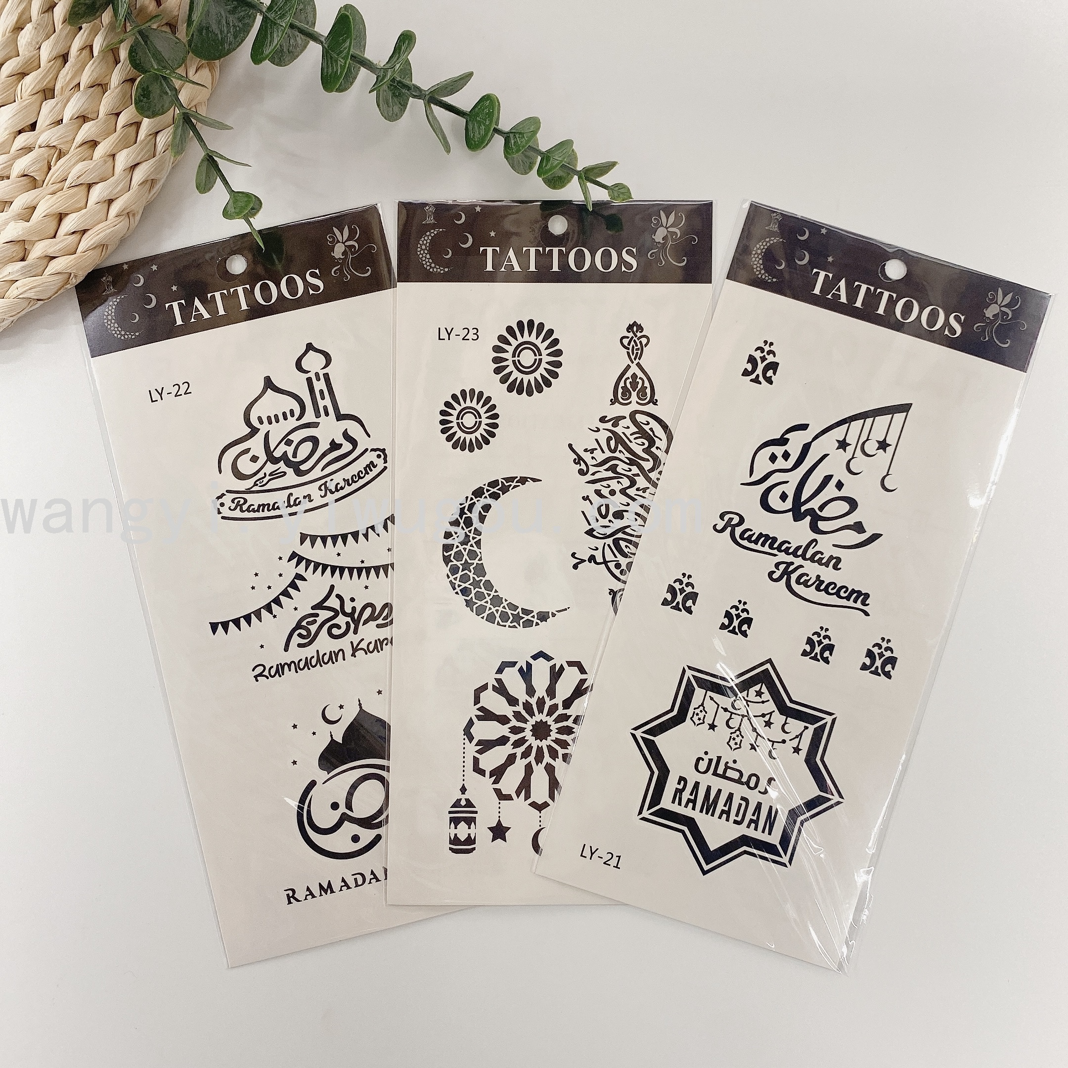 跨境新款纹身贴 斋月纹身贴 黑白蕾丝纹身贴纸一次性水转印贴纸