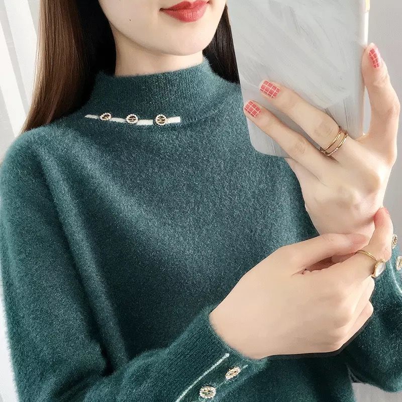 半高领打底衫女内搭秋冬洋气2021新款长袖修身加厚毛衣针织上衣女