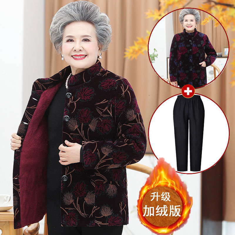 奶奶装棉衣中老年人冬装女加绒加厚棉袄老人衣服太太妈妈冬季外套