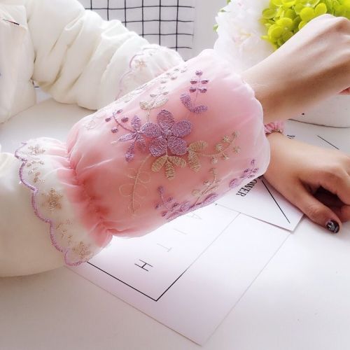 Korean Adult Oversleeve Female Autumn and Winter Double Layer Lace Embroidery Short Student Anti-Fouling Cute Sleeve Head Mesh Oversleeve 