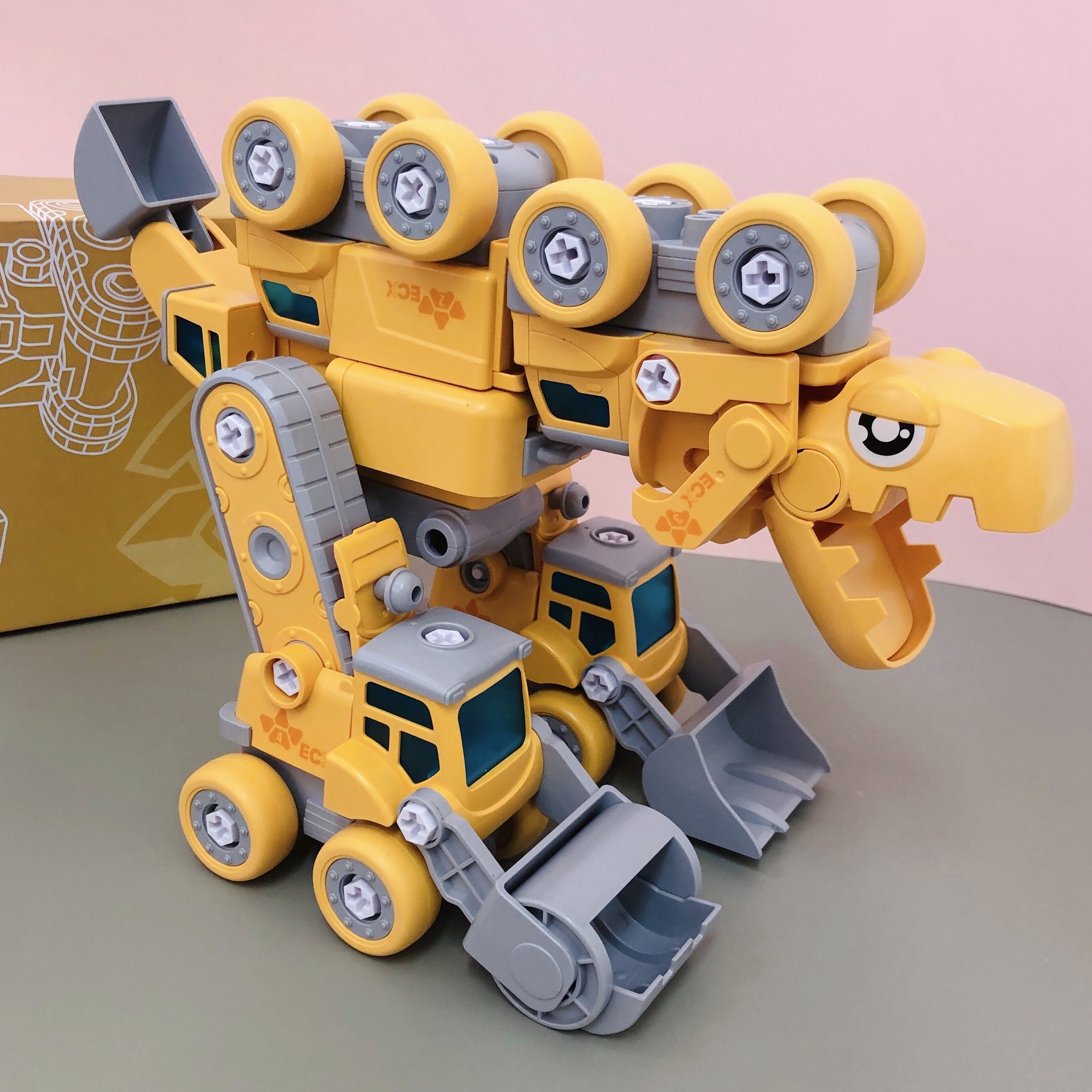 儿童工程车套装拼装男孩水泥搅拌挖推土机恐龙合体机器人汽车玩具