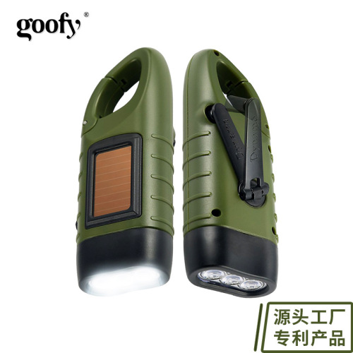 Goofy Outdoor Hand Power Generation LED Flashlight Strong Light Solar Charging Emergency Relief Cross-Border Wholesale Factory