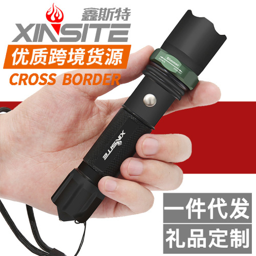 cross-border exclusive aluminum alloy led strong light rechargeable outdoor flashlight safety hammer car flashlight gift