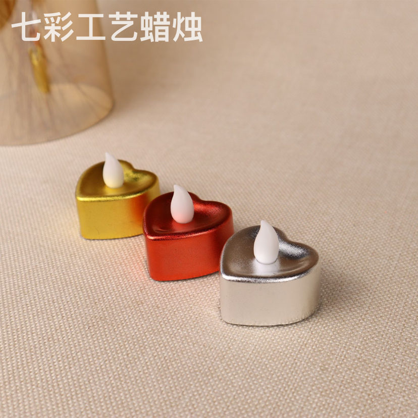 爱心电子蜡烛电镀上色LED心形茶蜡茶色灯光小爱心蜡烛