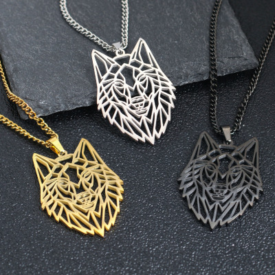 Europe and America Cross Border Hot Sale Men's Wolf Head Necklace Personality Punk Titanium Steel Hollow Animal Wolf Head Men's Sweater Chain