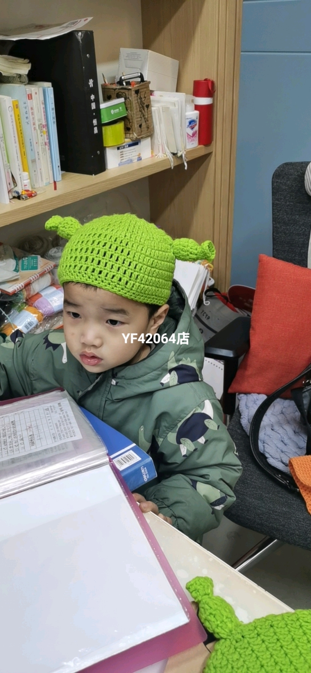 痞幼怪物史莱克针织绿色儿童帽搞怪卡通手工儿童毛线帽子