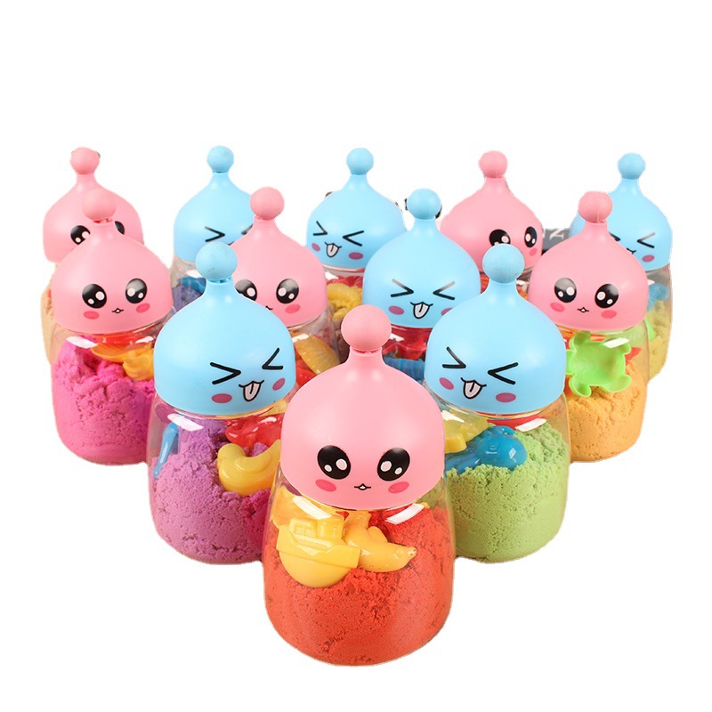 沙滩玩具儿童太空彩沙 魔力沙子DIY彩泥动力沙彩沙厂家批发大奶瓶