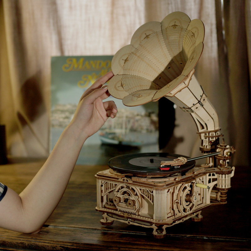 若态若客3d拼装模型拼图留声机复古黑胶唱片客厅摆件欧式生日礼物