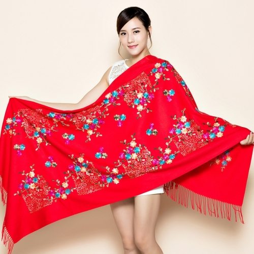 Big Red Xinjiang Nepal Embroidery Birth Year Scarf Women‘s Spring and Autumn Versatile Long Wedding Shawl dual-Use 