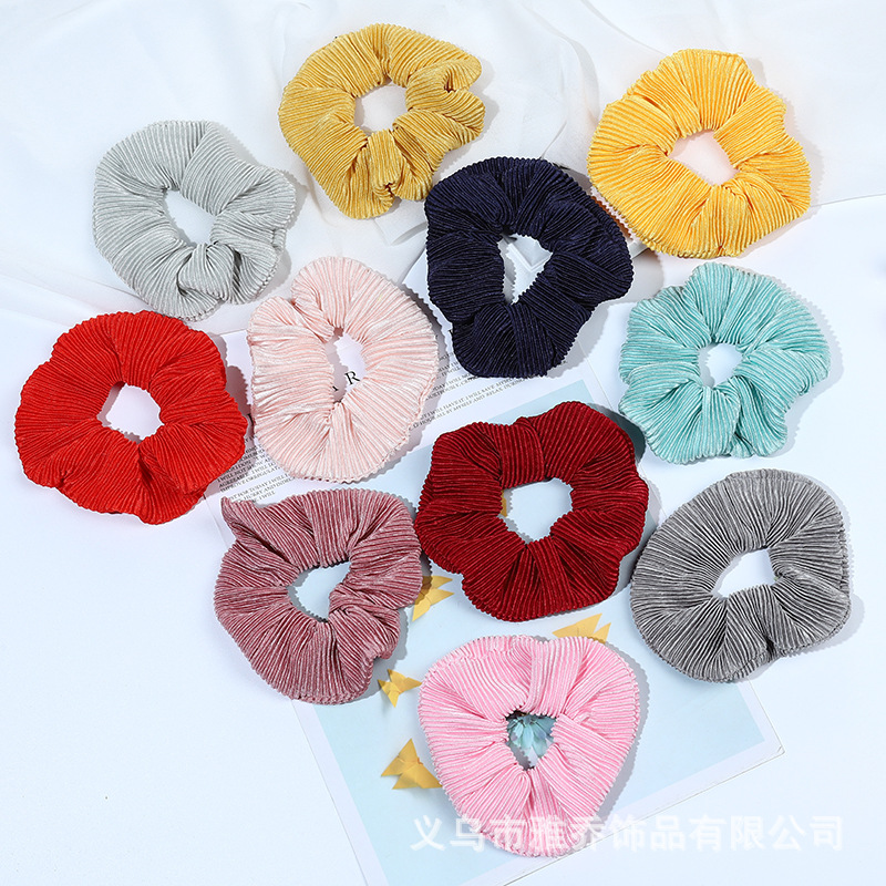 创意欧美纯色压褶发圈发绳韩国网红发饰丸子头大肠圈百搭款直销