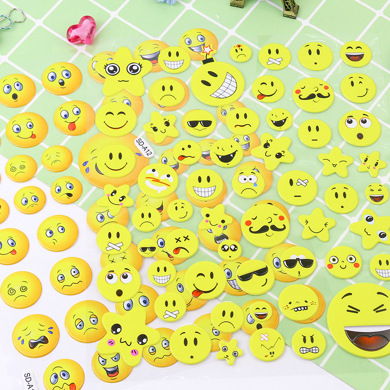 跨境笑脸泡泡贴黄色笑脸表情3D立体泡泡贴 儿童贴纸幼儿园奖励贴