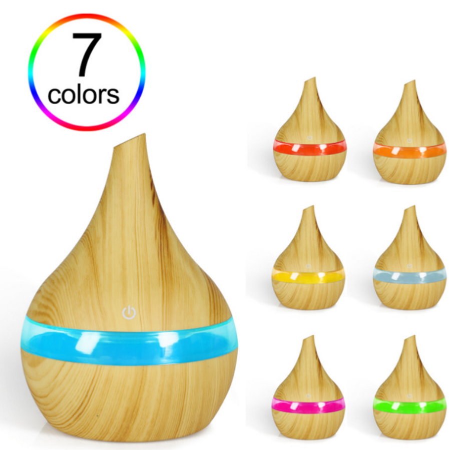 蘑菇尖嘴木纹加湿器静音七彩空气创意USB花瓶卧室补水香薰喷雾仪