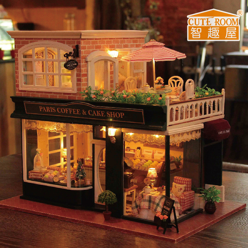 智趣屋diy小屋法国咖啡之旅大型手工模型房子情人节生日礼物带罩
