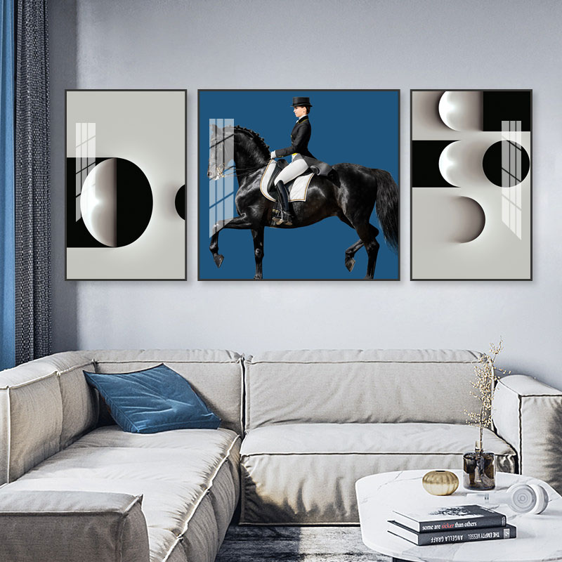 客厅装饰骑士骏马风格晶瓷墙面挂画家居沙发背景墙壁装饰画