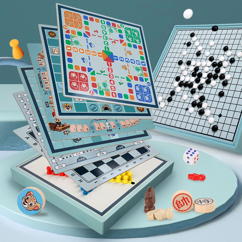 弹弹棋榉木多功能游戏跳棋盒亲子双人桌游对战玩具弹射棋抖音玩具