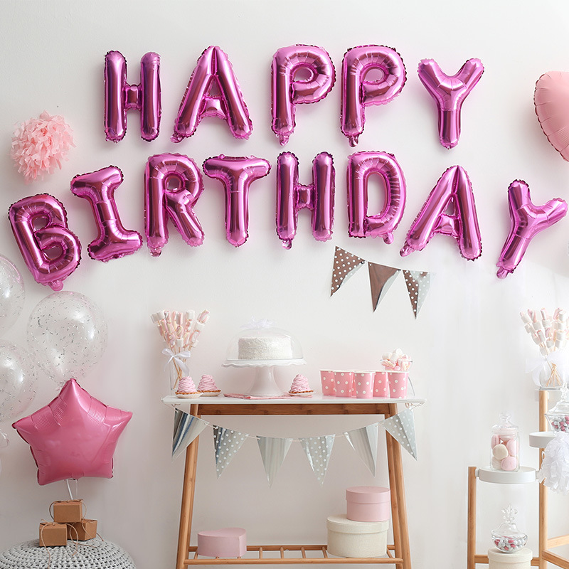 生日快乐背景墙布置气球套装HAPPYBIRTHDAY字母铝膜气球