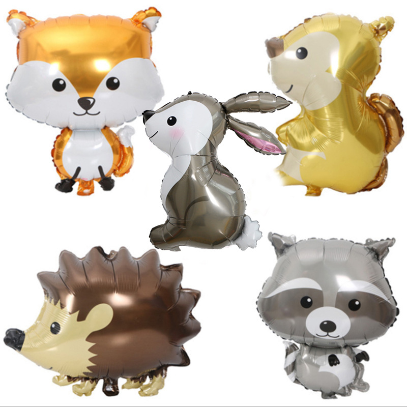 丛林派对装饰卡通狐狸刺猬浣熊铝膜气球儿童生日派对装饰布置气球