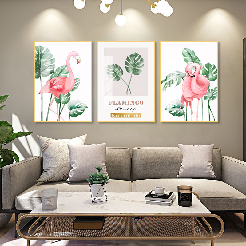 现代欧式风格清新火烈鸟图案装饰墙画居家沙发背景酒店温馨壁画