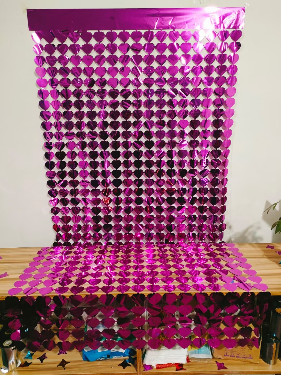 情人节 门帘婚房装饰布置窗帘 桃心爱心帘婚礼背景道具亮片雨丝帘