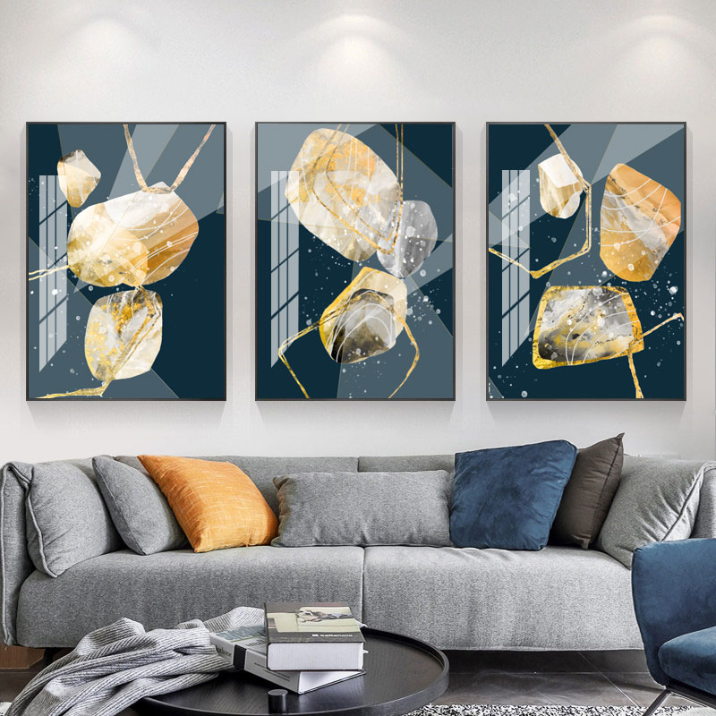 北欧风格装饰画抽象金箔背景墙画晶瓷简约客厅沙发背景墙壁挂画