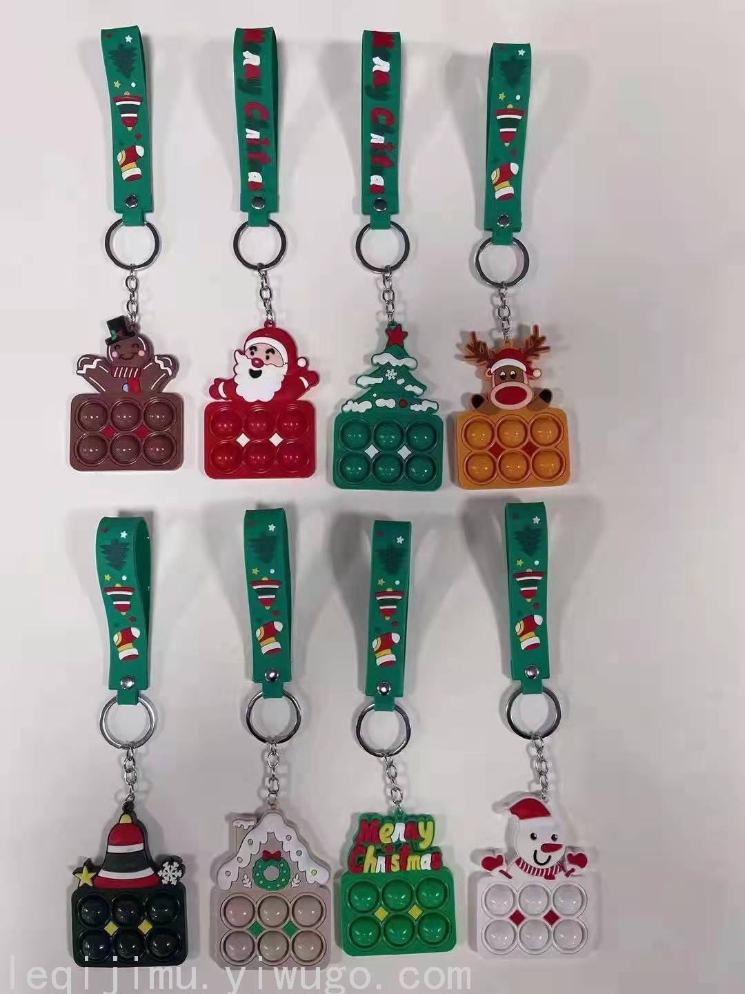 跨境爆款灭鼠先锋钥匙扣圣诞挂件圣诞老人泡泡乐雪人铃铛工厂直销