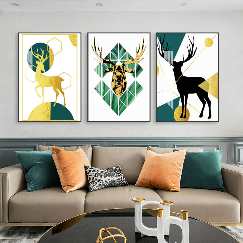 欧美热销高清麋鹿图案客厅墙画挂画简约节日沙发背景晶瓷装饰画