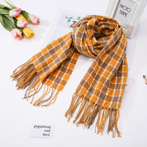 autumn and winter new korean style cashmere-like plaid scarf women‘s fleece-lined thick shawl student scarf